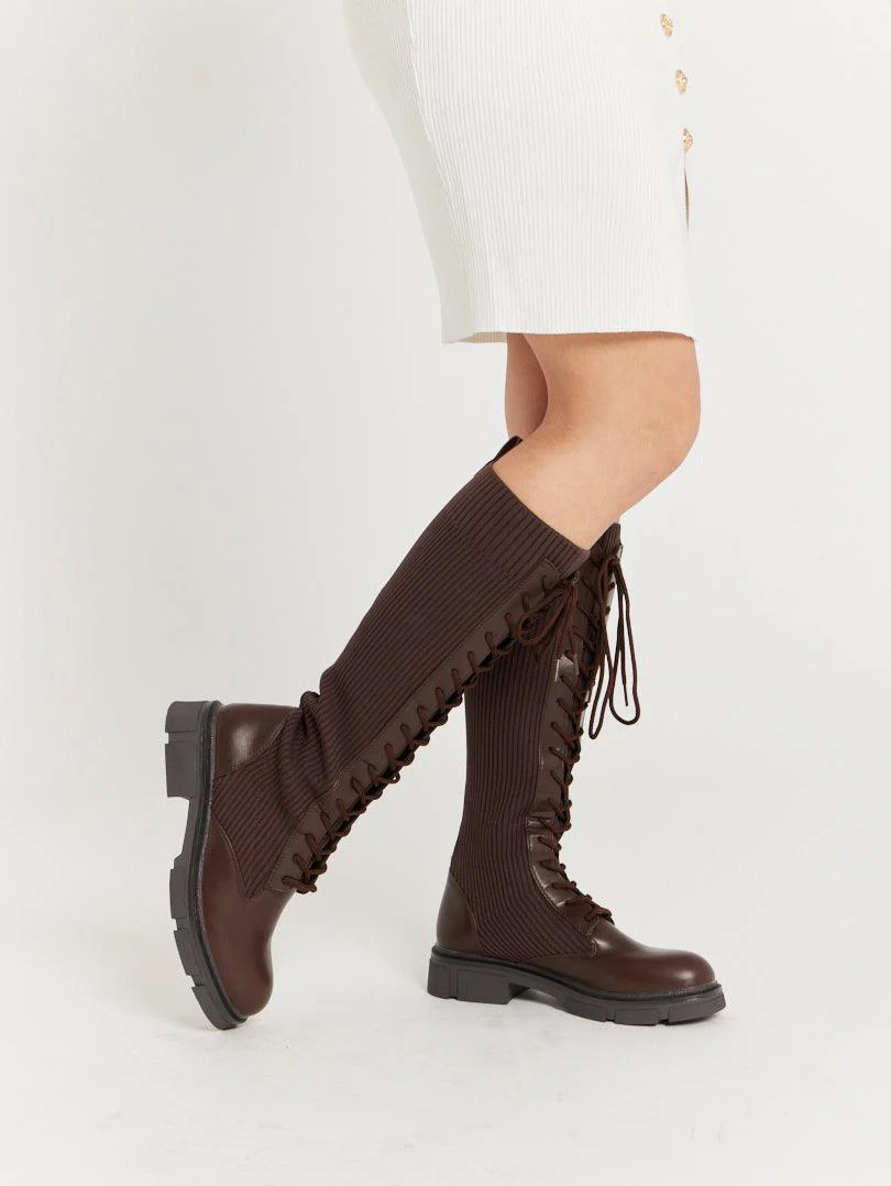 Bottes chaussettes bi matière à lacets - Image 5