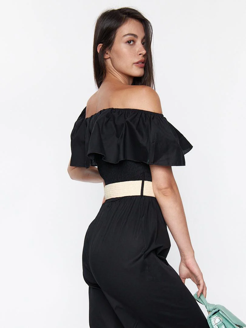 Combinaison pantalon col bardot avec ceinture - Image 10