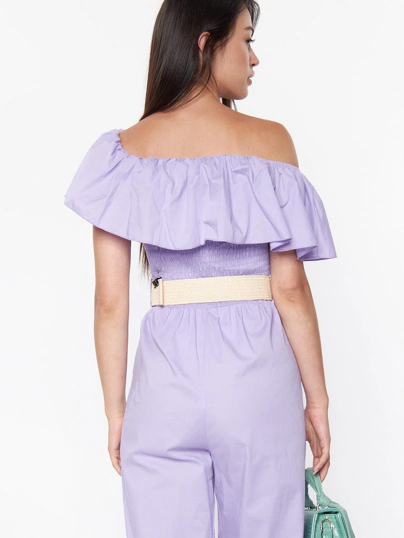 Combinaison pantalon col bardot avec ceinture - Image 4