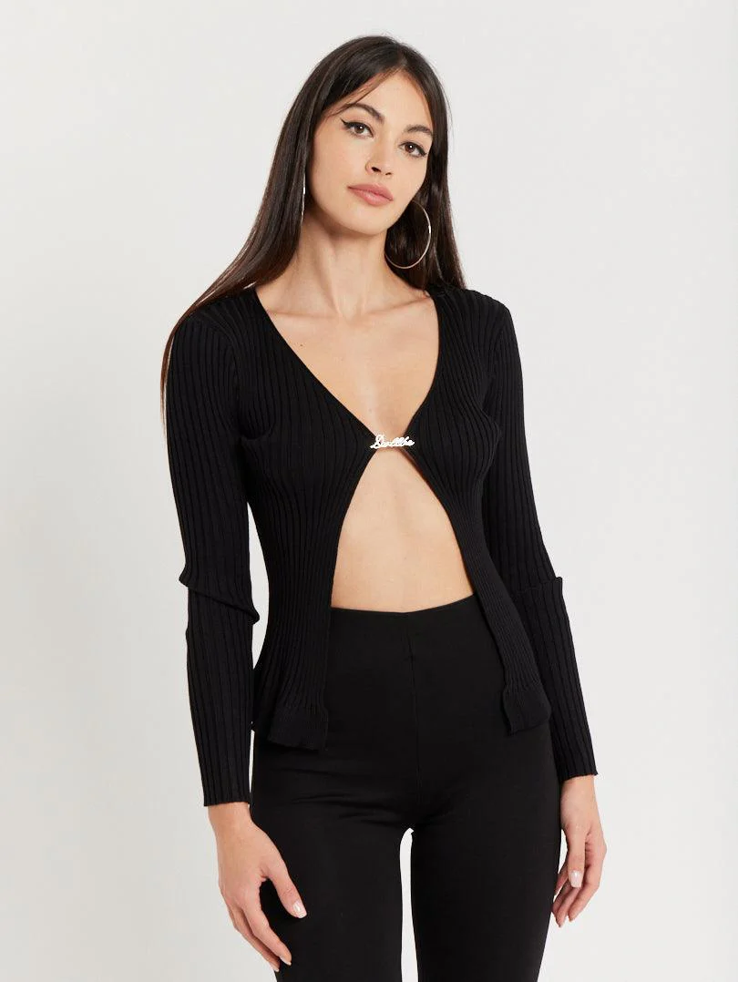 Gilet maille fine fermeture broche Beige sable - Image 13