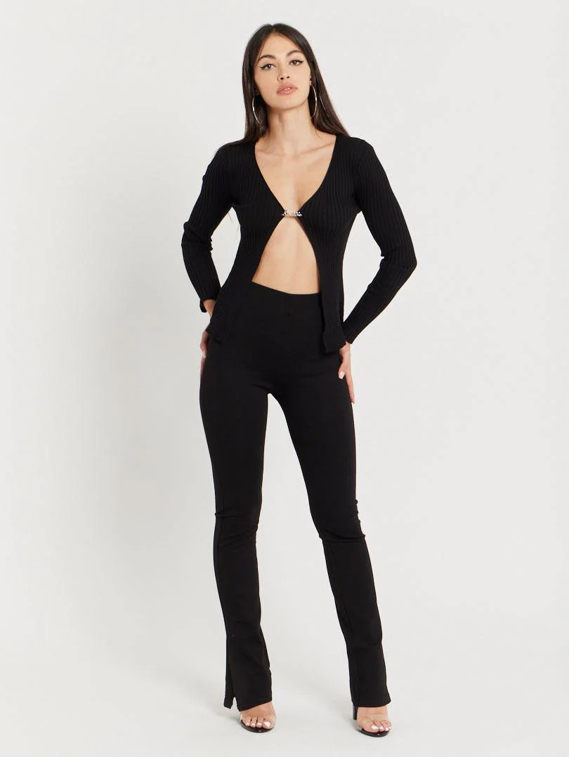 Gilet maille fine fermeture broche Beige sable - Image 16