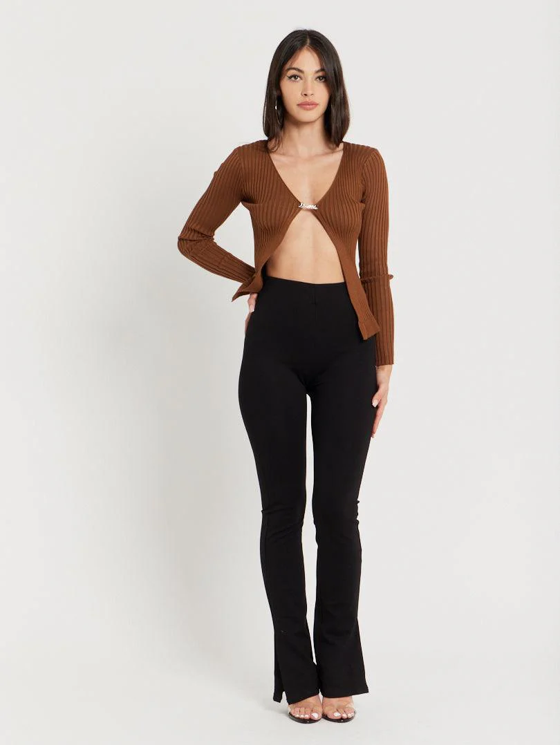 Gilet maille fine fermeture broche Beige sable - Image 3