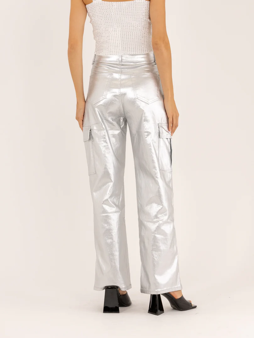 Jean cargo argenté métallisé poches à rabat - Image 3