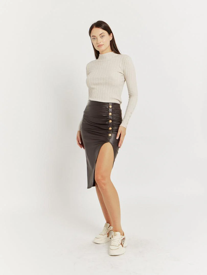 Jupe fendue en simili cuir - Image 5