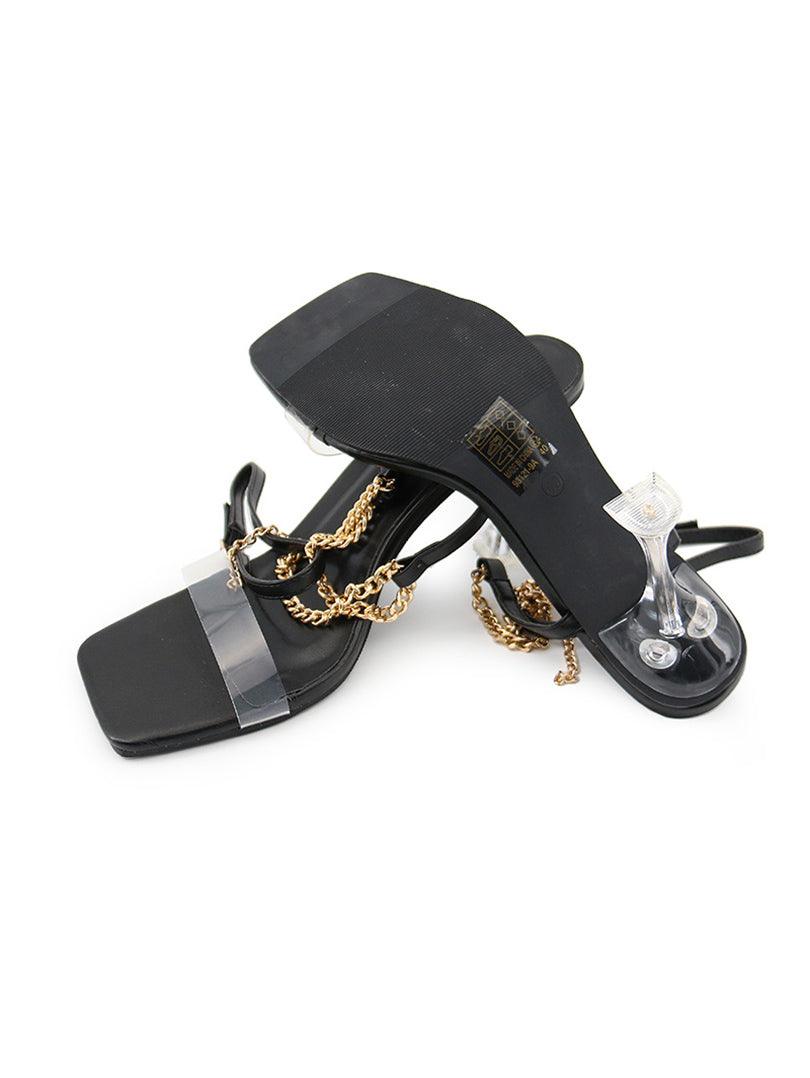 Sandale à talon simili cuir avec chaine doré - Image 4