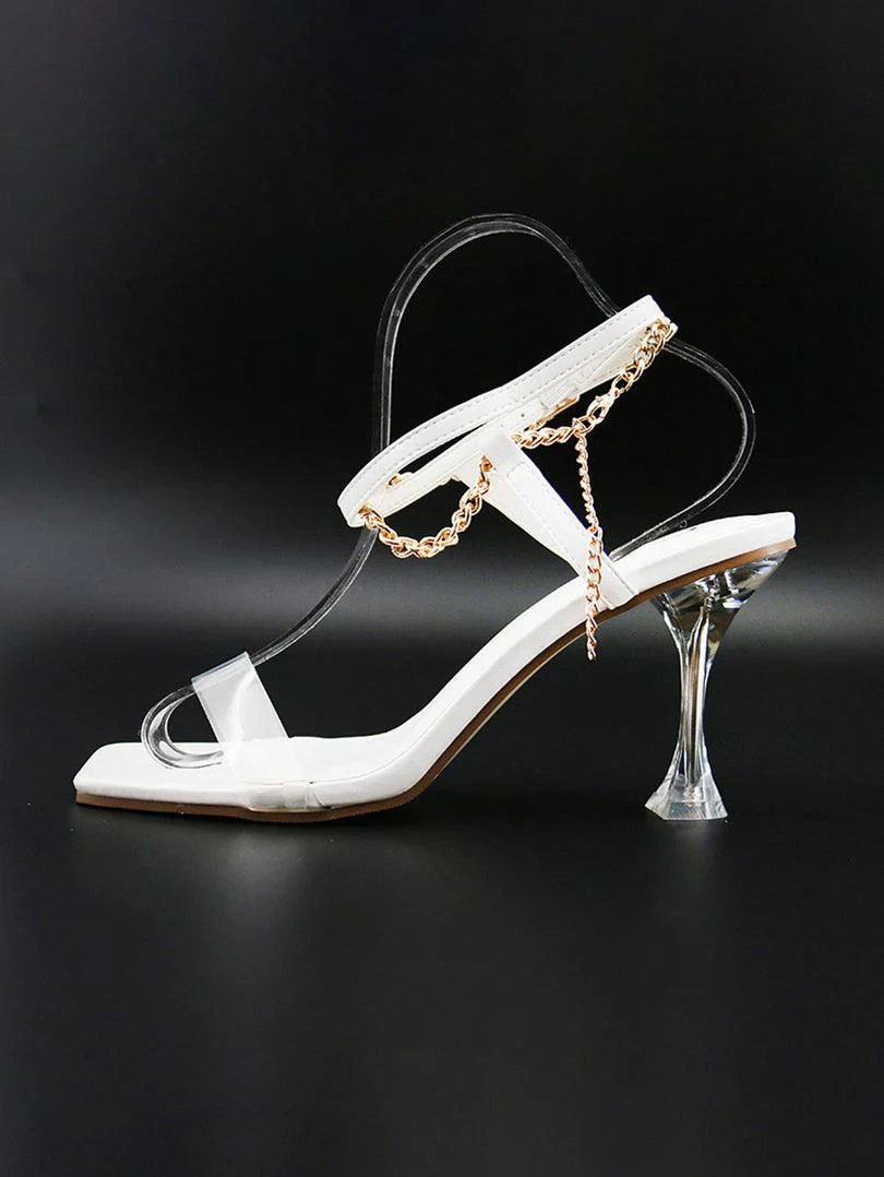 Sandale à talon simili cuir avec chaine doré - Image 6