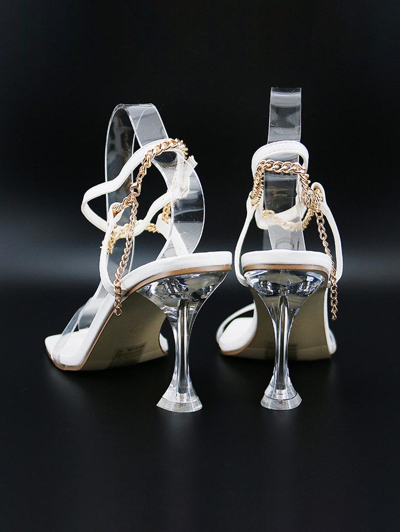 Sandale à talon simili cuir avec chaine doré - Image 7