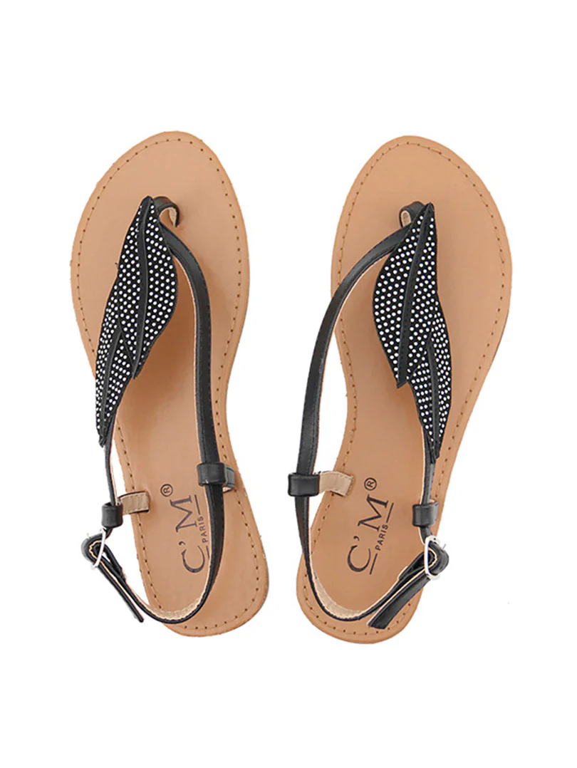 Sandale bride T à feuilles strass - Image 7